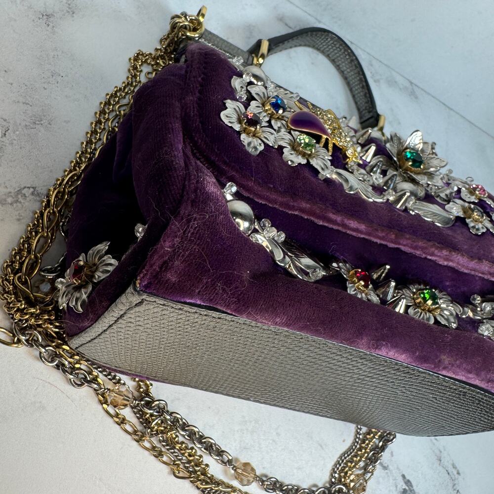 Dolce & Gabanna Velvet Bag Miss Sicily Runway purse Rare 2016 Lizard Metal D&G - Picture 9 of 16